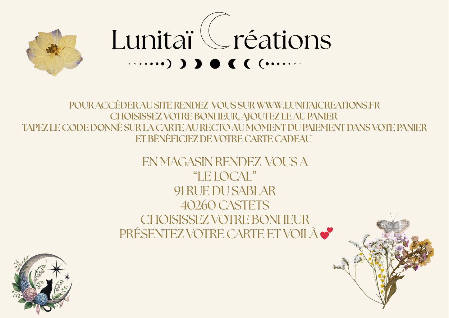 Carte Cadeau de Lunitaï Créations